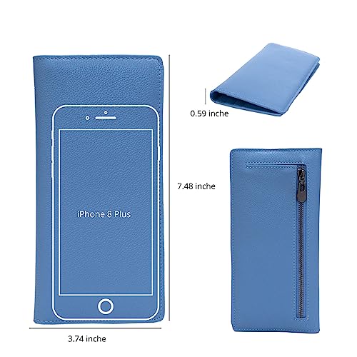 Bveyzi Ultra Slim Thin Leather RFID Blocking Credit Card Holder Bifold Clutch Wallets for Women - color: Blue