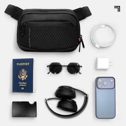 Sharper Image Crossbody Sling Bag for Men or Women Water Resistant Small Cross Body Fanny Pack Chest/Belt Bag with Adjustable Shoulder Strap for Outdoor Travel Hiking,Black (Metro Collection)