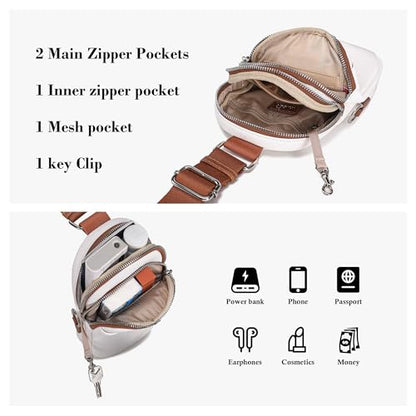 INICAT Anti Theft Crossbody Bags for Women Travel Small Sling Bag Fanny Packs Cross Body Purses Everyday - color: White Brown Antitheft, size: Small