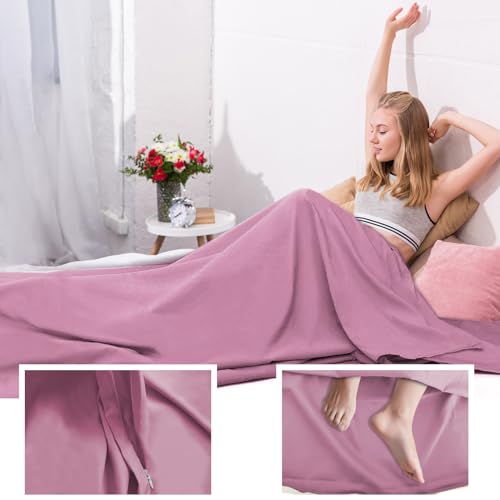 Sleeping Bag Liner,Travel Sheet & Adult Sleep Sack, Camping Sheets Travel Sleep Sack for Backpacking,Hotels & Hostels -Lightweight Single &Double Travel Sheet Camping Sheets - color: Single Dark Pink