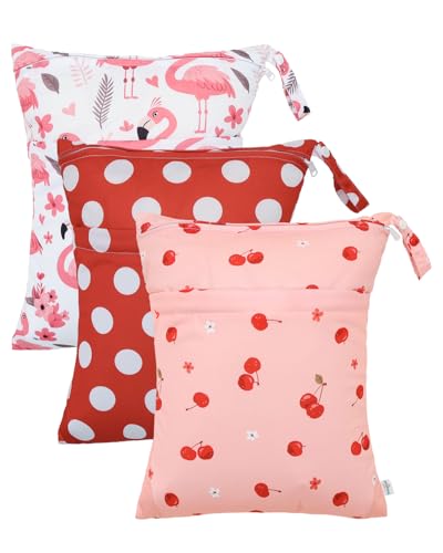 babygoal Wet Dry Bags 3 Pack, Waterproof Travel Bags for Swimsuits, Beach, Pool, Gym,Food Storage and Wet Clothes(Cherry,Flamingo,Polka Dot),3LN42-B - color: Girl color 42