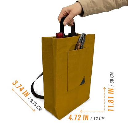 Under NY Sky Wine Tote Bag, Portable Canvas Carrier w/Shoulder Strap, Lightweight, Wine Gift for Travel & Picnic - Double Bottle - Mustard (Wine Bag 2 Slots Mustard) - color: Wine Bag 2 Slots Mustard