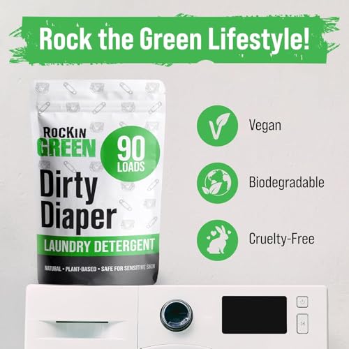 Rockin' Green Laundry Detergent, Plant based, All Natural Laundry Detergent Powder, Vegan and Biodegradable Odor Fighter, Safe for Sensitive Skin (Baby Cloth Diaper 90 Loads Unscented) - size: 90 Loads