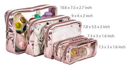 Remobia Hicol TSA Approved 5-Piece Diaper Bag Organizer Pouch Set Clear Waterproof TPU Kids Toiletry Storage Set Travel Packing Clutch Cube Bags for Baby Nursing(Gose gold leather) - color: Gose gold leather