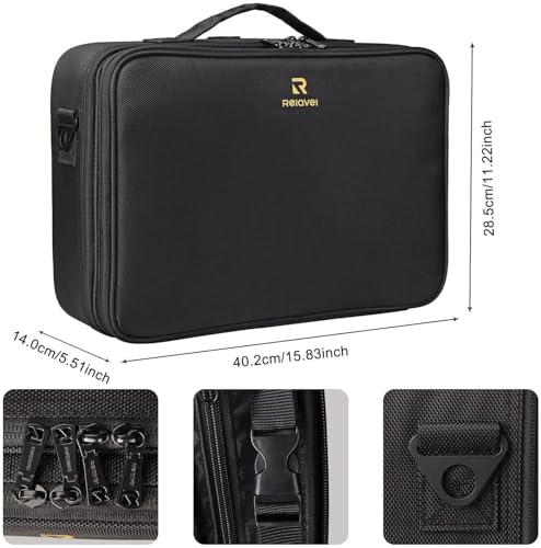 MONSTINA Large Makeup Case, 3 Layers Makeup Bag Cosmetic Organizer Brush Bag Barber Train Case Makeup Artist Box for Hair Curler Hair Straightener Brush Set and Cosmetics - color: A Black, size: Large