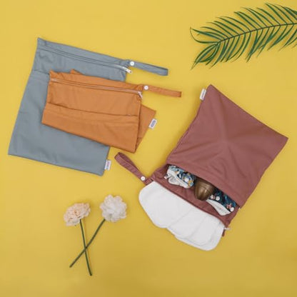 ALVA ALVABABY 3pcs Cloth Diaper Wet Dry Bags Waterproof Reusable with Two Zippered Pockets Travel Beach Pool Daycare Soiled Baby Items Yoga Gym Bag for Swimsuits or Wet Clothes 3L-ZM11 - color: Orange light brown light green