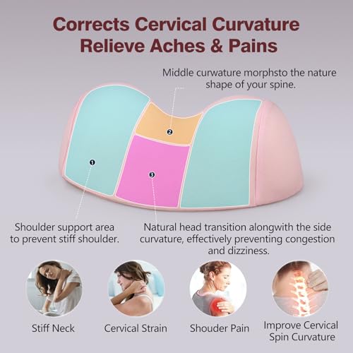 ComfortLife Small Neck Stretcher Pillow for Pain Relief, Medium Soft Cervical Traction Device Neck Mild Support Pillow Foam Cervical Neck Pillow for Tension Muscle Relax Relief (Pink) - color: Pink