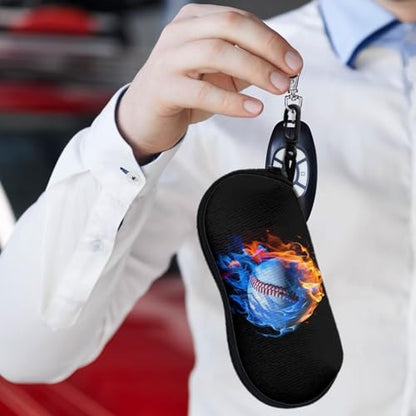 AFPANQZ Glasses Case with Carabiner Hanging Portable Neoprene Zipper Sunglasses Case Soft Lightweight - color: Cool Flame Baseball