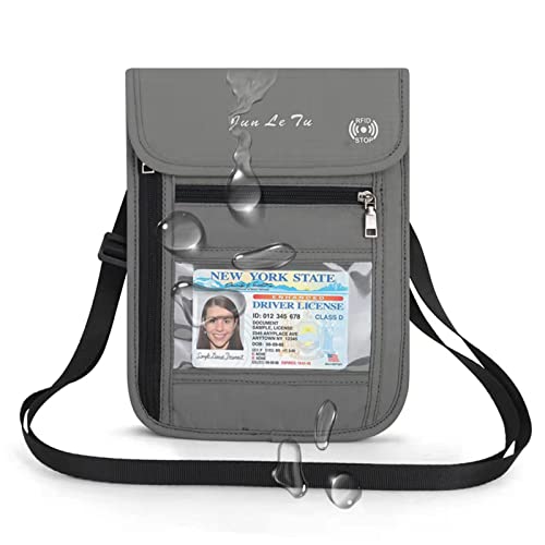 Passport Holder for Travel, RFID Passport Wallet with Visual Window Design, Multifunctional Document Organizer, Waterproof Travel Pouch Neck Wallet for Men and Women, Grey - color: Grey