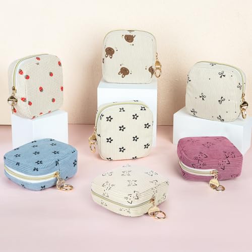 Period Bag for Teen Girls, Corduroy Cute Cats Sanitary Napkin Storage Bag, Menstrual Pad Pouches Tampon Holder for Purse (Beige-Cats) - color: Cats-beige