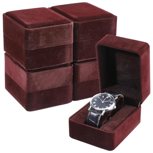WADORN 4pcs Wood & Velvet Watch Box with Removable Pillow, Luxury Wood Watch Case for Men Women Watch Box Portable Wooden Organizer Display Storage Jewelry Boxes for Travel Storage Gift Jewelry, Brown - color: Brown