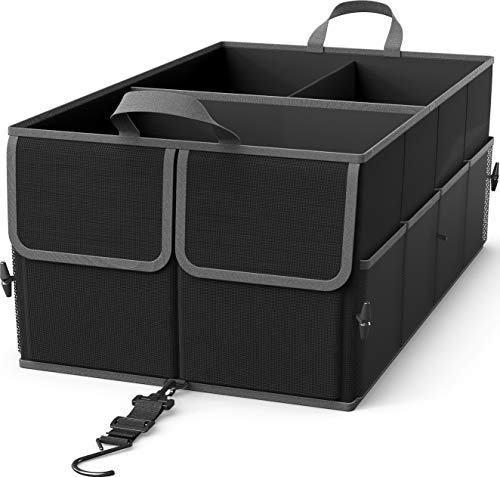 EPAuto Foldable Car Trunk Organizer, 3-Compartment with Removable Divider, Black - color: Black, size: 3-Compartment w/o Lids