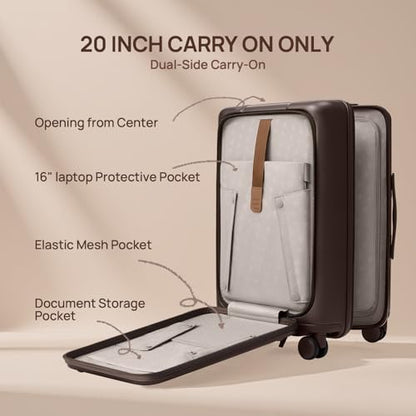NINETYGO Carry On Luggage 22x14x9 Airline Approved, 20 Inch Suitcase with Front Compartment, Coffee-Infused PC Hard Shell, Eco-Friendly, Cup Holder, Clamshell, TSA Lock, Spinner Wheels (Latte) - color: 02-Caramel Latte, size: Carry-On 20-Inch (Clamshell,