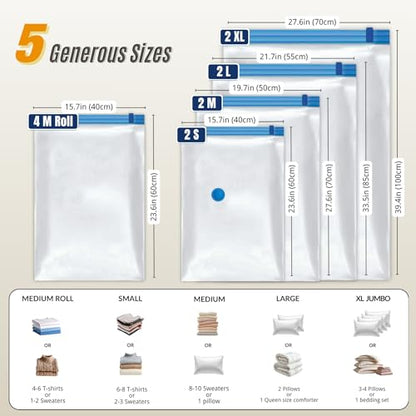 12 Pack Vacuum Storage Bags with Hand Pump, Compression Space Saver for Comforter, Bedding, Blanket Storage, Vacuum Seal Bags for Clothing, Travel Luggage Suitcase and Closet Organizer - size: 12 Combo