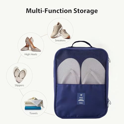 Travel Shoe Bag Holds 3 Pair of Shoes, Hezelf Shoe Storage Pouch for Travel and Daily Use, Travel Suitcase Shoe Organizer, Waterproof - size: Dark Blue