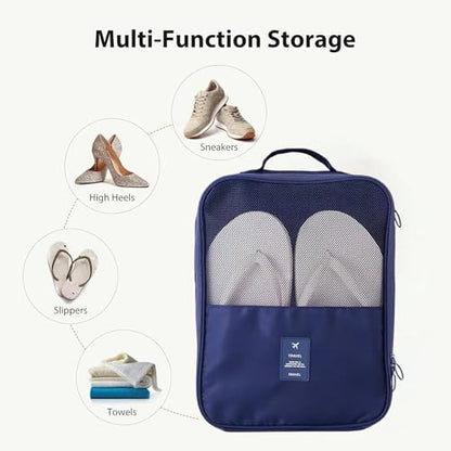 Travel Shoe Bag Holds 3 Pair of Shoes, Hezelf Shoe Storage Pouch for Travel and Daily Use, Travel Suitcase Shoe Organizer, Waterproof - size: Dark Blue