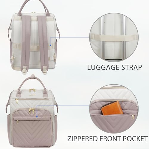 VANKEAN 17 Inch Laptop Backpack for Women Fashion Computer Work Bag, Large Capacity Waterproof Backpack, College Daypack Business Travel(Beige/Dusty pink, 17.3 Inch) - color: Beige/Dusty Pink, size: 17.3 Inch