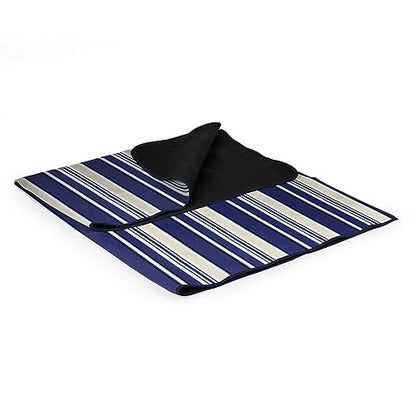 PICNIC TIME Outdoor Picnic Blanket Tote, 59"x51" Foldable Beach & Camping Blanket with Soft Fleece, Water-Resistant Bottom, Adjustable Strap & Zippered Pocket (Blue Stripe, Navy Flap) - color: Blue With Stripes