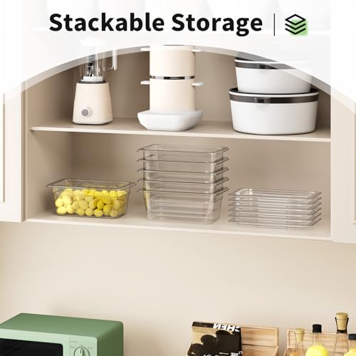 1/4 4'' 6 Pack Plastic Food Pans With Lids, Clear Food Pan, Commercial Stackable Polycarbonate Freezer-Safe for Fruits Vegetables Restaurant Kitchen - color: 1/4 4"6 Pack