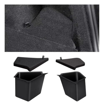 2025 2026 Model Y Juniper Trunk Storage Bins, 2PCS | TPE Waterproof, Anti Slip Strips, Original Suede Material Lids