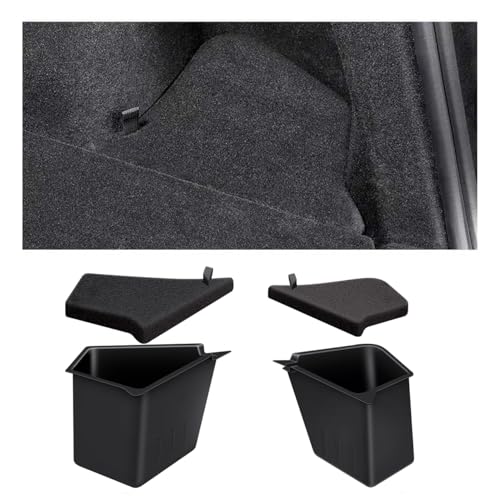 2025 2026 Model Y Juniper Trunk Storage Bins, 2PCS | TPE Waterproof, Anti Slip Strips, Original Suede Material Lids