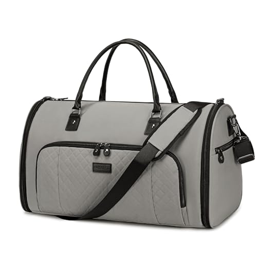 Vessgra Garment Bag for Airplane Travel, Carry On Garment Duffle Bags for Women, 2 in 1 Travel Suit Bag with Shoes Compartment Carry on Bag Hanging Garment Bag Travel with Shoulder Strap,Grey - color: Grey