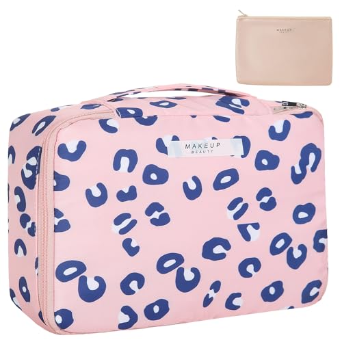 Queboom Travel Makeup Bag Cosmetic Bag Makeup Bag Toiletry bag for women and men (Pink Leopard) - color: Pink Leopard