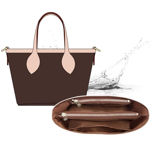 Purse Organizer Insert Compatible with LV Neverfull BB, Premium DopontPaper Bag Organizer Lightweight Water Resistant Purse Insert Divider Shaper for Tote Handbags, White-brown/XS - color: White-brown, size: XS