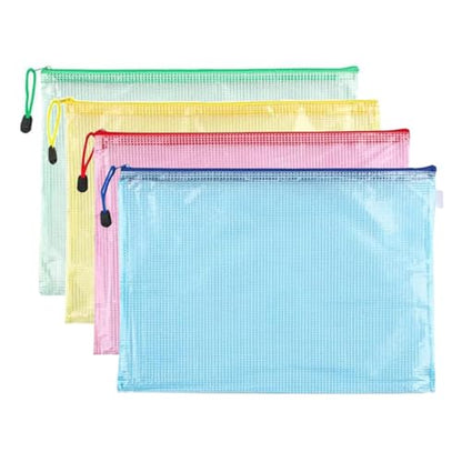 4 Pack Mesh Zipper Pouch, A4 Letter Document File Mesh Bags with Zipper, Waterproof Zipper Bags for Travel Storage, School Office Appliances and Home