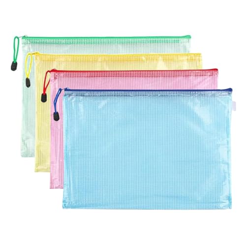 4 Pack Mesh Zipper Pouch, A4 Letter Document File Mesh Bags with Zipper, Waterproof Zipper Bags for Travel Storage, School Office Appliances and Home