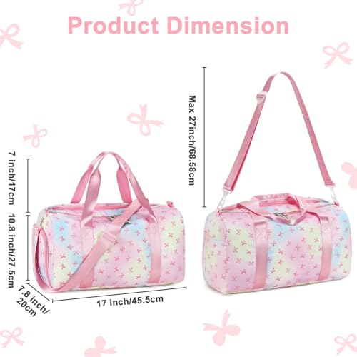 Gym Bag Sports Duffle Bag with Wet Pocket Weekender Overnight Bags with Waterproof Shoe Pouch and Air Hole for Girls Kids Women Workout Travel Bags (Bow Rainbow) - color: Bow Rainbow