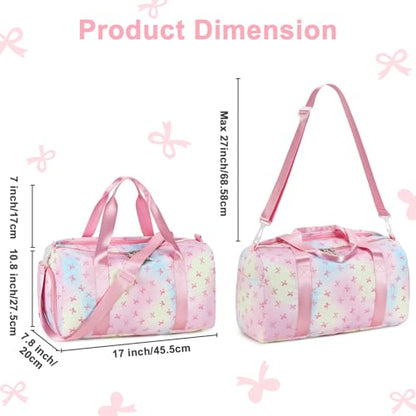 Gym Bag Sports Duffle Bag with Wet Pocket Weekender Overnight Bags with Waterproof Shoe Pouch and Air Hole for Girls Kids Women Workout Travel Bags (Bow Rainbow) - color: Bow Rainbow