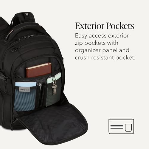 SwissGear Travel Tech Elite Laptop Backpack – Fits Laptops up to 16” – ScanSmart TSA-Friendly Backpack with USB Port, Shoe Compartment & Organizer Pockets – Black - color: Black, style: Travel Tech Elite