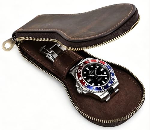 Genuine Leather Portable Travel Watch Pouch,Single Watch Case Slim Lightweight Father's Day Christmas Birthday Gifts for Men and Women