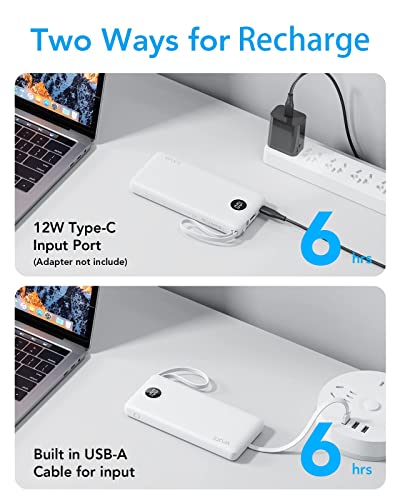 VRURC Portable Charger Built in Cables, Slim Power Bank 10000mAh, Multi Devices Charging Bank with Lanyard, USB C Battery Pack 5 Outputs for for All Cell Phones Devices, Samsung,Android-White(1 Pack) - color: White