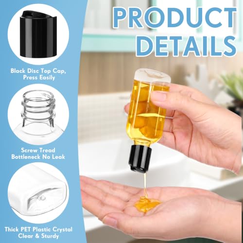 Domensi 24 Pcs Plastic Bottle Squeeze Containers with Disc Cap Travel Bottles Reusable Empty Toiletries Shampoo Containers Refillable Travel bottles for Shampoo Lotions (2oz,Black) - color: Black, size: 2oz
