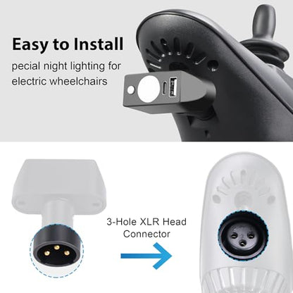 Electric Wheelchair Led Light Power Wheelchair Accessories,3 Pin XLR Head High Brightness Adjustable Angle, Night Lighting Controller for Most Models of Motorized Wheelchair