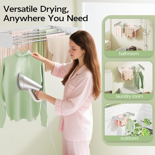 Vikaqi Wall Mounted Clothes Drying Rack 32", Foldable Wall Mount Laundry Rack Folding Indoor, Drying Rack Clothing Collapsible, Hidden Space Saver with Wall Template, 5 Rods, White - color: White, size: 32" Wide