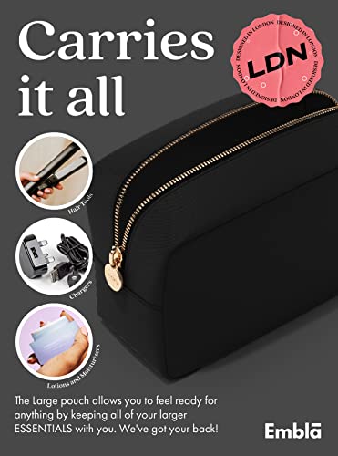 Embla Large Makeup Bag and Waterproof Nylon Travel Toiletry Bag, Large Capacity Cosmetic Zipper Pouch, Black - color: Black, size: Large