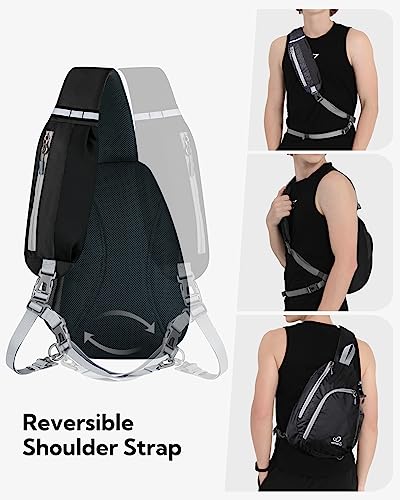 WATERFLY Crossbody Sling Bag Small Water Resistant Backpack Lightweight Shoulder Chest Daypack for Men Women Hiking Travel - color: Black/W