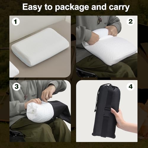 Vekkia Travel Pillow, Camping Pillow with Washable Cover,Portable Memory Foam Pillow, Ergonomic Supportive Pillow with Carry Bag,Ideal for Travel, Backpacking, Hiking, Airplane and Car-M - color: White, size: Medium