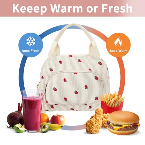 Lunch Bag Women Lunch Box for Women Adult Cute Insulated Lunch Bag Small Cooler Lunch Tote Bags for Work Picnic Travel (Beige-Strawberry) - color: Beige-Strawberry