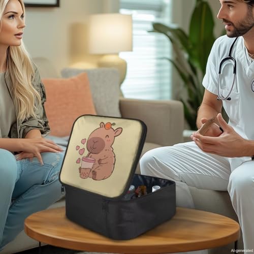 First Aid Empty Pouch Capybara Yellow Print Multi-Compartment Medical Organizer for Hiking Travel and Daily Carry Features Water-Repellent Fabric Washable Interior Quick-Grab Handle - color: Capybara Yellow