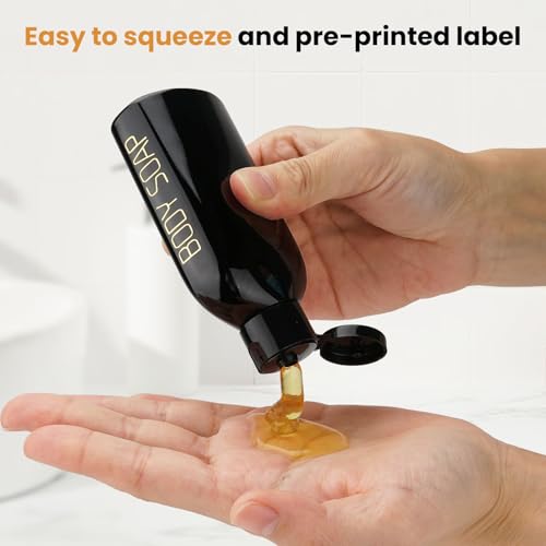 Cosywell Travel Bottles for Toiletries 4pcs 3.4oz Travel Shampoo and Conditioner Bottles TSA Approved Travel Size Containers Leak Proof Small Plastic Squeeze Bottles with Flip Cap(Black) - color: J-3.4oz-Black-3label1blank