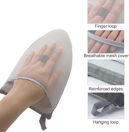 Clothes Steamer Stand Hanger with Steamer Ironing Glove for Steaming Clothes, Handheld Garment Steamer Rack with Grey Mini Handhelded Ironing Pad Board - color: Silver Glove+ Black Rack