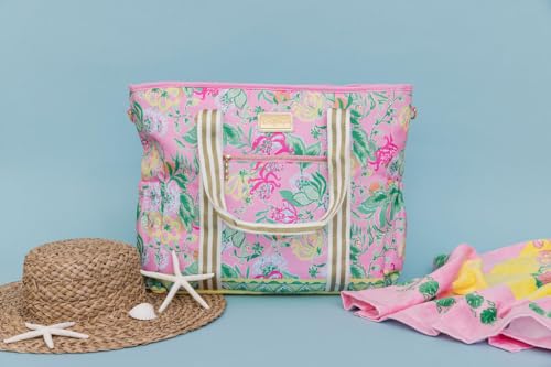 Lilly Pulitzer Beach and Picnic Cooler, Insulated Bag with Adjustable Shoulder Strap and Zipper, Soft Cooler - color: Tropical Oasis