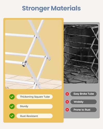 APEXCHASER Oversize Clothes Drying Rack, 3-Tier Drying Rack Clothing, Expandable Metal Laundry Drying Rack, Air Drying Rack, Clothes Rack, No install, 24lb Capacity, 14.9" D x 29.3" W x 39.3" H, White - color: White
