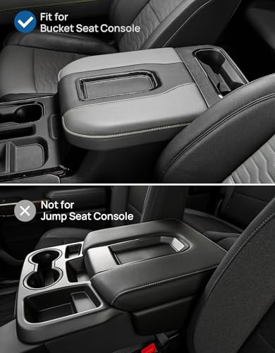 JOYTUTUS Center Console Cover Compatible with Silverado Sierra 2019-2025 2026, Leather Arm Rest Armrest Cover for Car, Middle Console Cover Lid, Car Arm Rest Covers Cushion Pad, Car Black Accessories - size: Bucket Seat Console 2019-2026 Silverado/Sierra
