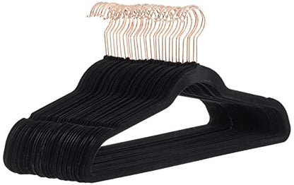 Amazon Basics Slim Velvet Non-Slip Space Saving Sturdy Suit Clothes Hangers, Closet Organizer, Black/Rose Gold, 30-Pack - color: Black/Gold, size: Pack of 30
