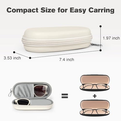 Double Eyeglasses Case, Dual Glasses Sunglasses Organizer with Zipper Closure, Eyewear Storage Box for Men Women Travel - color: Beige